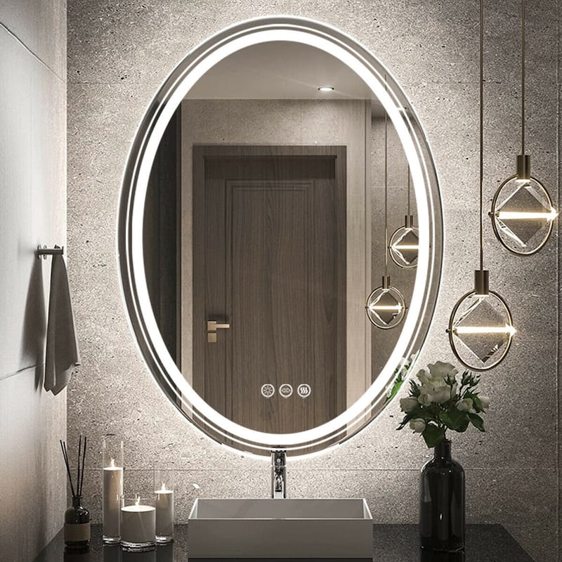 Oval Frameless Wall Mounted LED Bathroom Mirror Anti-Fog Dimmable - 24 x 32 inch