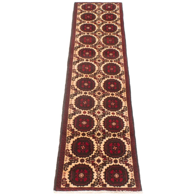 ECARPETGALLERY Hand-knotted Royal Baluch Cream Wool Rug - 1'10 x 9'3