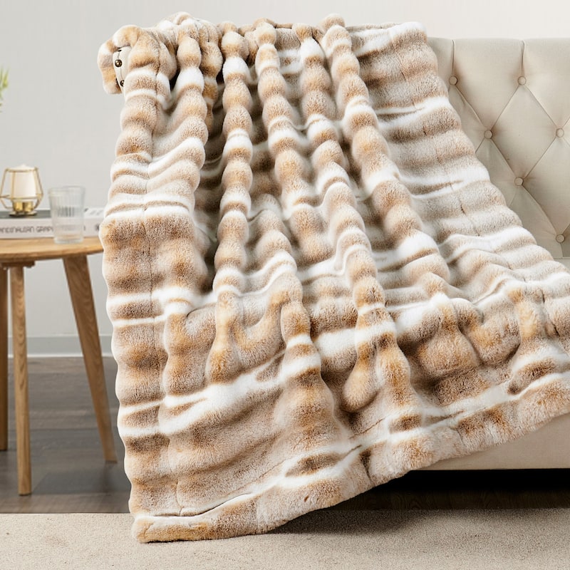 Home Soft Things Tip Dying Two Tone FauxFur Throw Thick Fuzzy Blanket