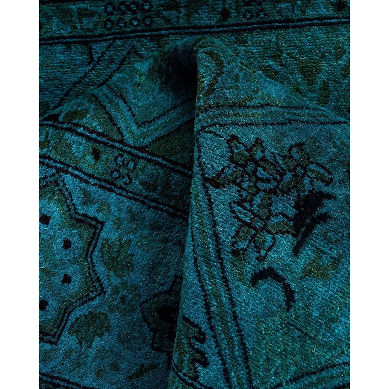 Fine Vibrance, One-of-a-Kind Handmade Runner Rug - Blue, 2' 8" x 4' 2" - 2' 8" x 4' 2"