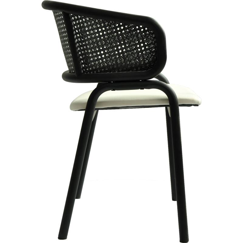 Ervilla Modern Upholstered Accent Side Chair with Wicker Back and Black Iron Legs for Dining Room & Kitchen, Set of 2