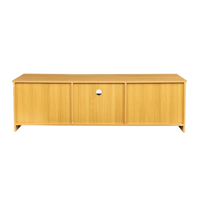 Mid-Century Modern Solid Wood TV Stand for 65" TVs with 2 Open Cubbies and 3 Drawers, Walnut