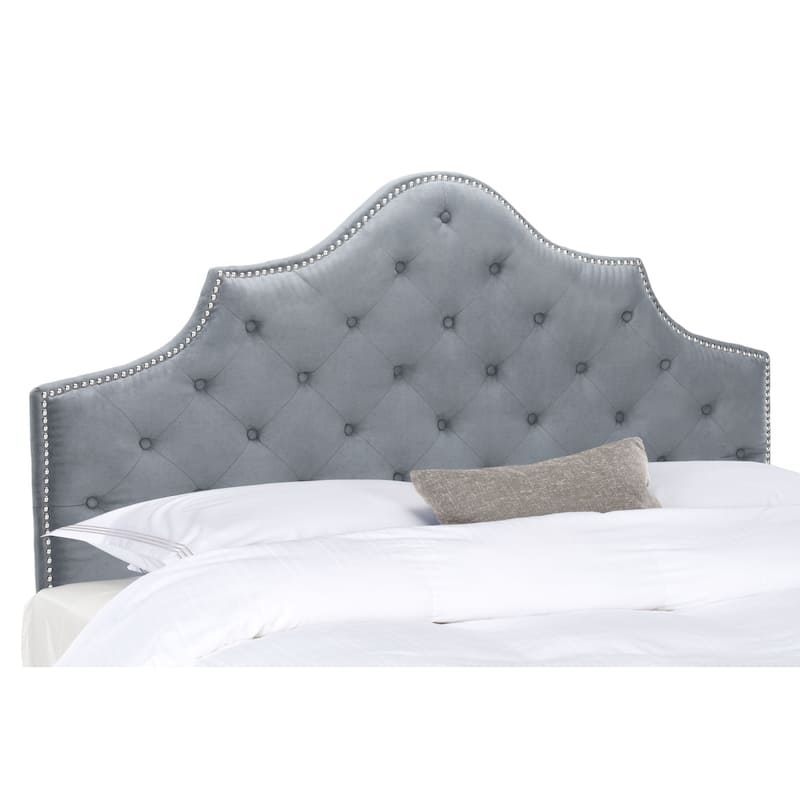 SAFAVIEH Brianna Taupe Linen Upholstered Tufted Headboard - Silver Nailhead (Queen)