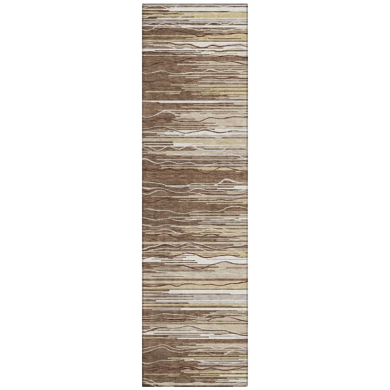Machine Washable Indoor/ Outdoor Modern Stripe Chantille Rug