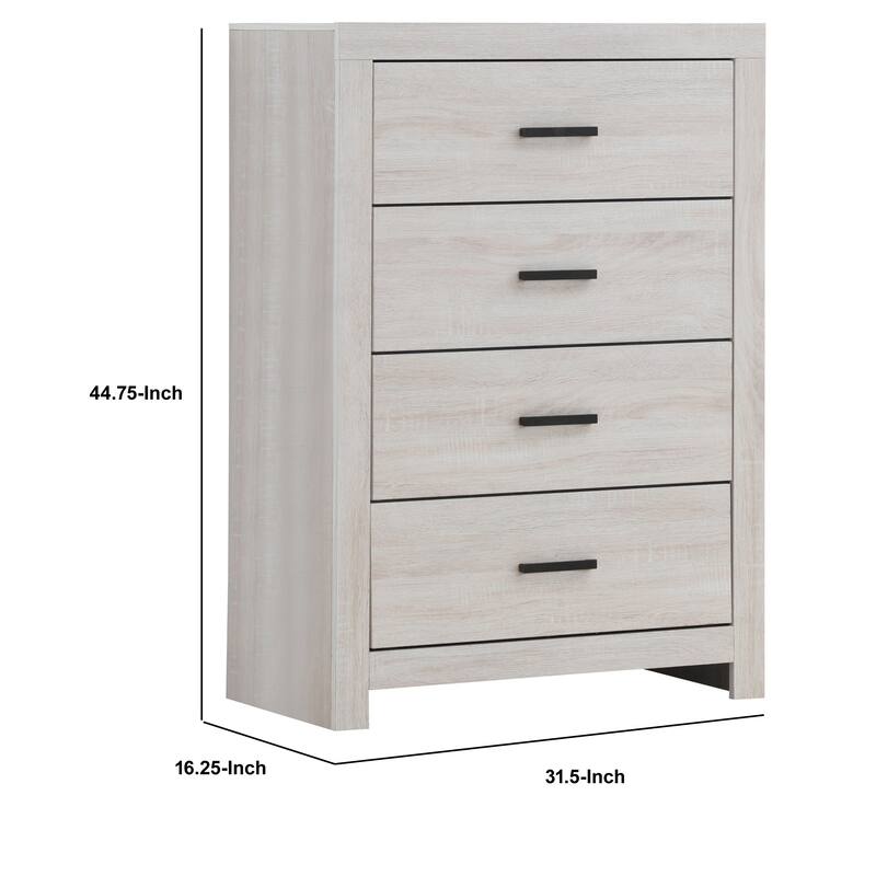 Chest with 5 Drawers and Metal Bar Pulls, White