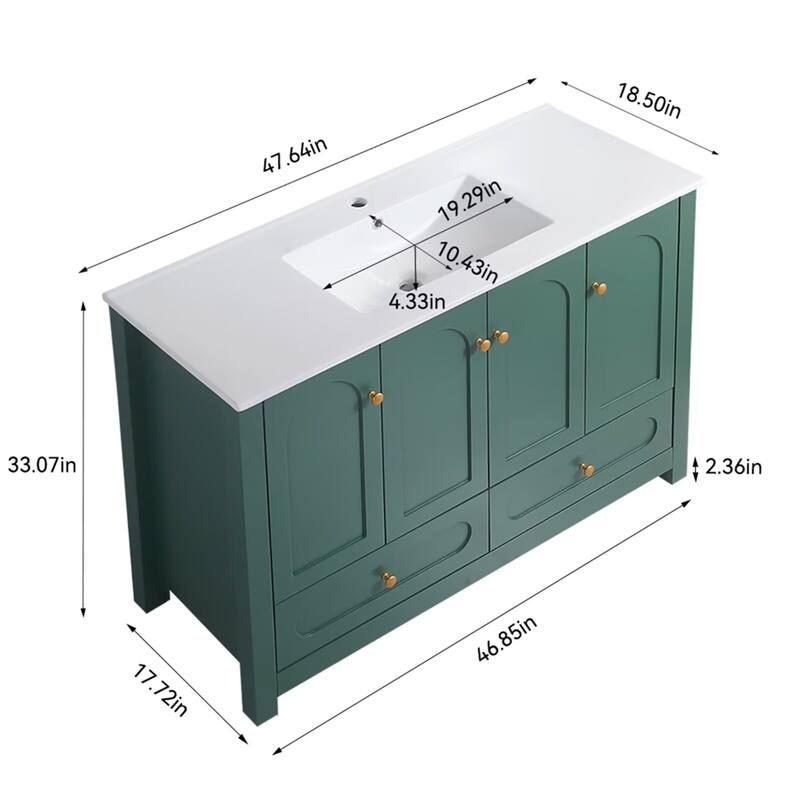 48" Bathroom Vanity with Ceramic Sink Combo, Abundant Storage Cabinet