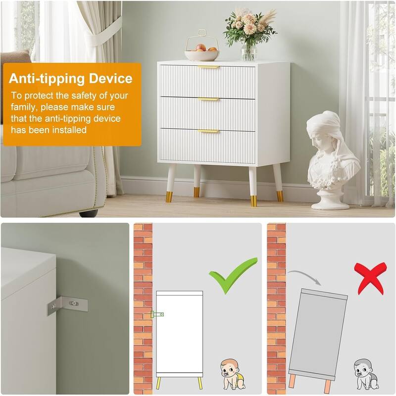Modern 3 Drawer Dresser, Chest Cabinet Nightstand for Bedroom, Living Room