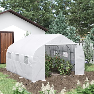 Outsunny 12' x 10' x 7' Walk-in Outdoor Tunnel Greenhouse, PE Cover, Steel Frame, Roll-Up Zipper Door & 6 Windows