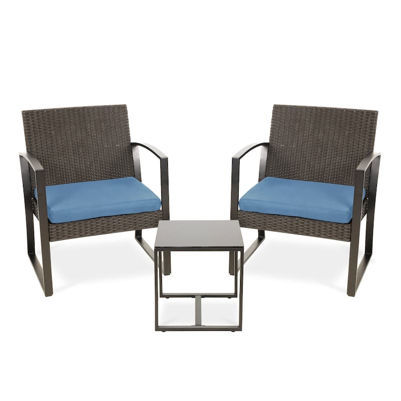 Aoodor 3-Piece Patio Furniture Set, Outdoor Rattan Wicker Chairs and Coffee Table