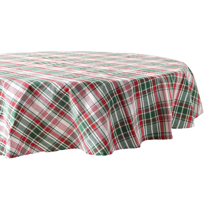 DII Yuletide Plaid Tablecloth - Tablecloth, 70" Round - Yuletide Plaid