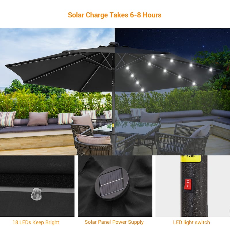 BONOSUKI LED Patio 9Ft Market Umbrella,Outside Deck Table Umbrella