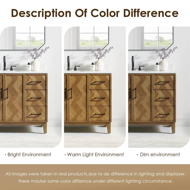 Clara Bathroom Vanity in Weathered Brown with Calacatta Truffle White Quartz Countertop No Mirror