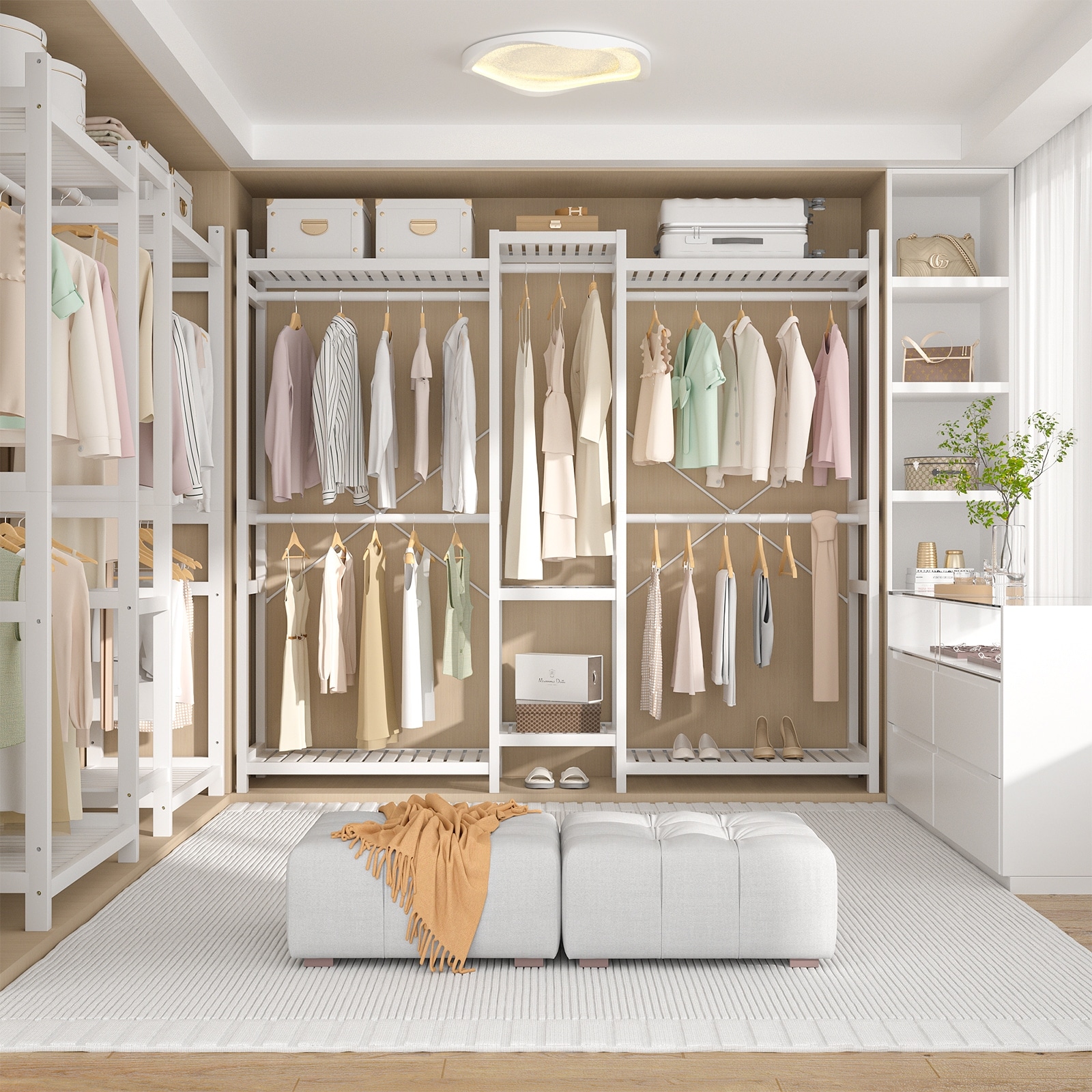 Bamboo Closet System Clothes Rack, Large Freestanding Garment Rack Clothing Rack for Hanging Clothes