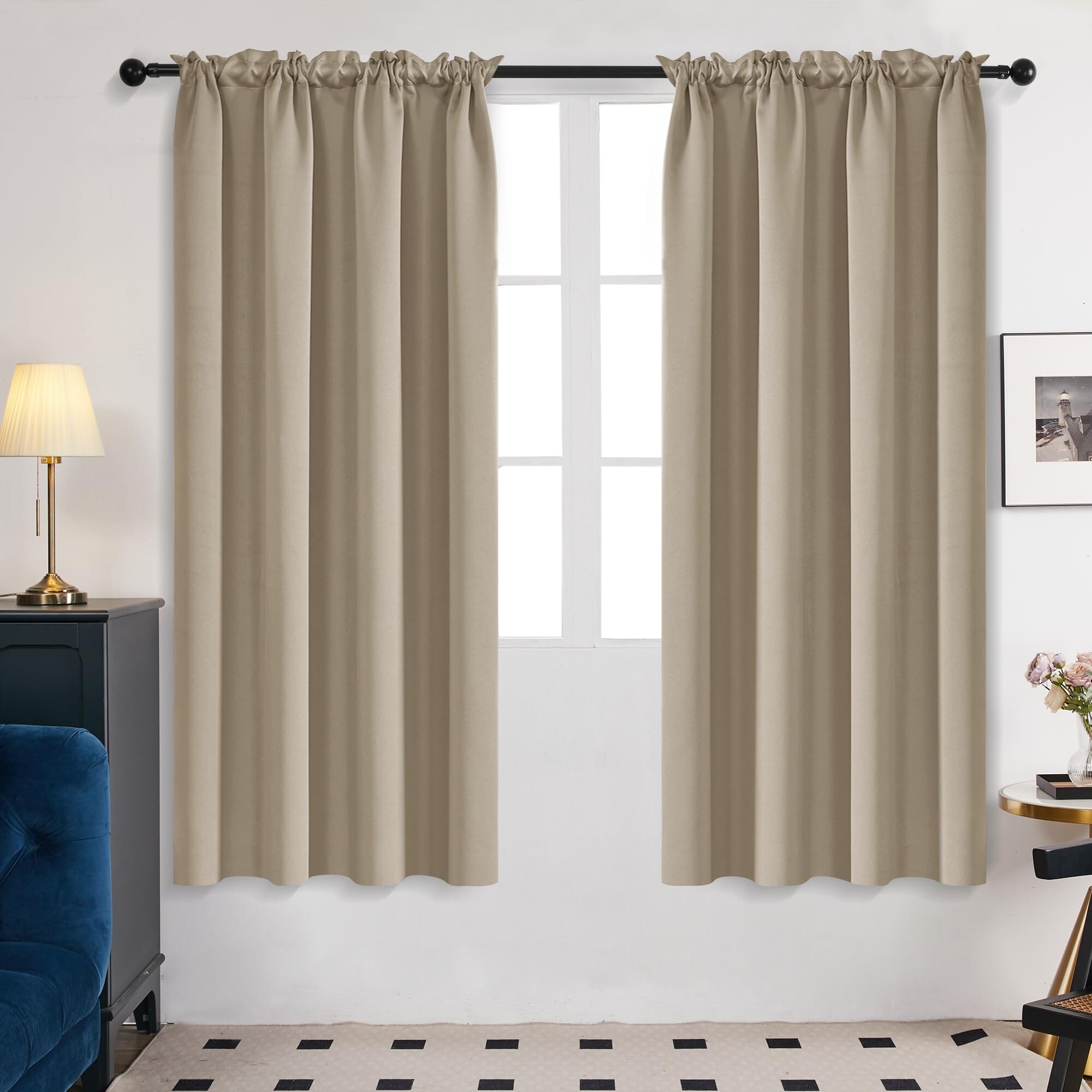 Deconovo Solid Rod Pocket Curtain Panel Pair, Set of 4 Panels