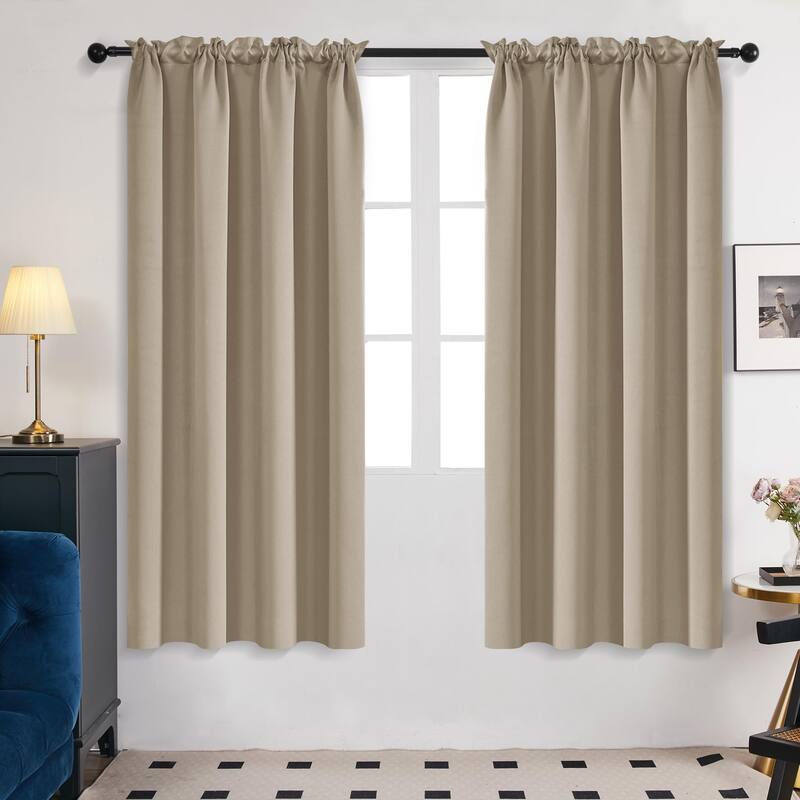 Deconovo Solid Rod Pocket Curtain Panel Pair, Set of 4 Panels - 38x63 Inch - Khaki