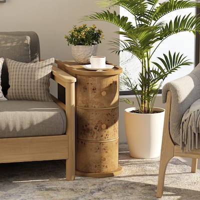 COZAYH 3-Drawer Wood Farmhouse End Table with Burl Finish, Narrow Rustic Sofa Side Tables, Bedside Table with Back Storage Space