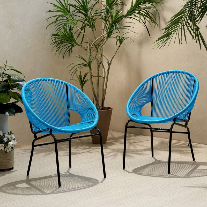 Roomfitters Nusa Outdoor Woven Rope Patio Chairs with Iron Frame, Modern Basket Chair, Blue Set of 2 - Set of 2 - Blue