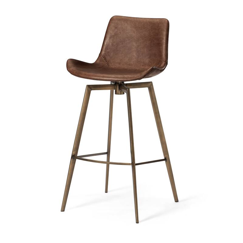 Maven Lane Victor Metal & Vegan Leather Kitchen Dining Stool - Antique Brass - Bar Height