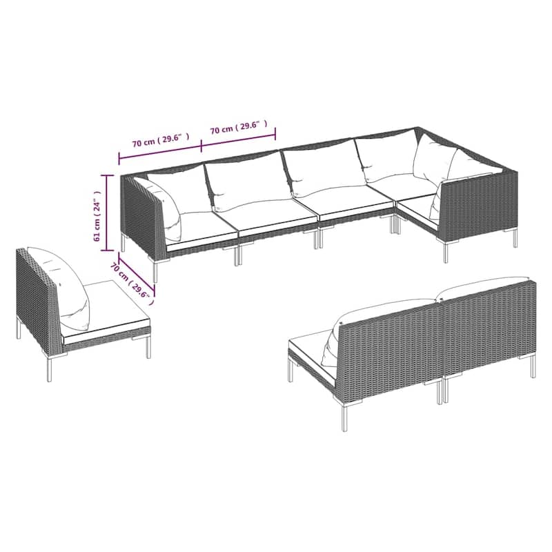 vidaXL Patio Lounge Set Outdoor Sectional Corner Sofa Poly Rattan Dark Grey - 27.6" x 27.6" x 24"