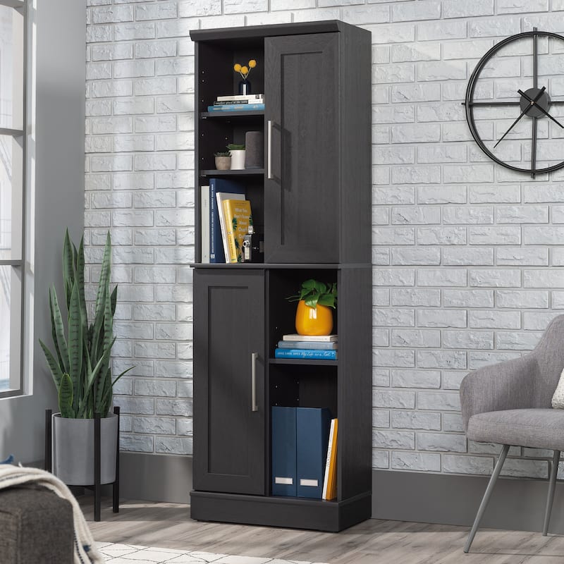 Black Adjustable Shelf Storage Cabinet Bookcase with 6 Shelves for Laundry Room or Office