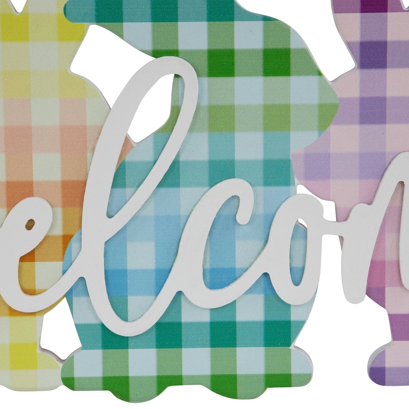 Gingham Bunnies Welcome Easter Wall Sign - 13.75"