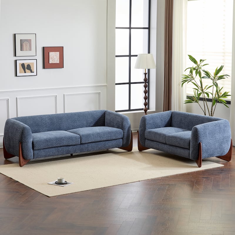 Arion Upholstered Boucle 2-Piece Living Room Sofa Set by Christopher Knight Home - Navy Blue