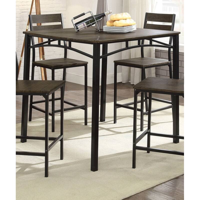 Black Metal Frame Counter Height Dining 5pc Set Wooden Set Table Top Counter Height Dining Table 4x High Chairs Dining R