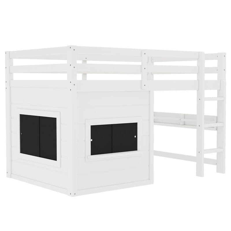 Twin Size loft bed with a playful sliding chalkboard, built-in bookshelf, and high-quality safety rails