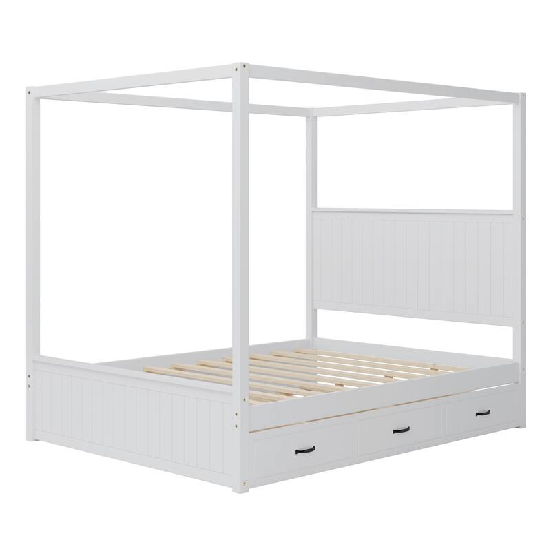 Elegant Queen Size Canopy Bed with Trundle & Storage Drawers by Harper & Bright Designs