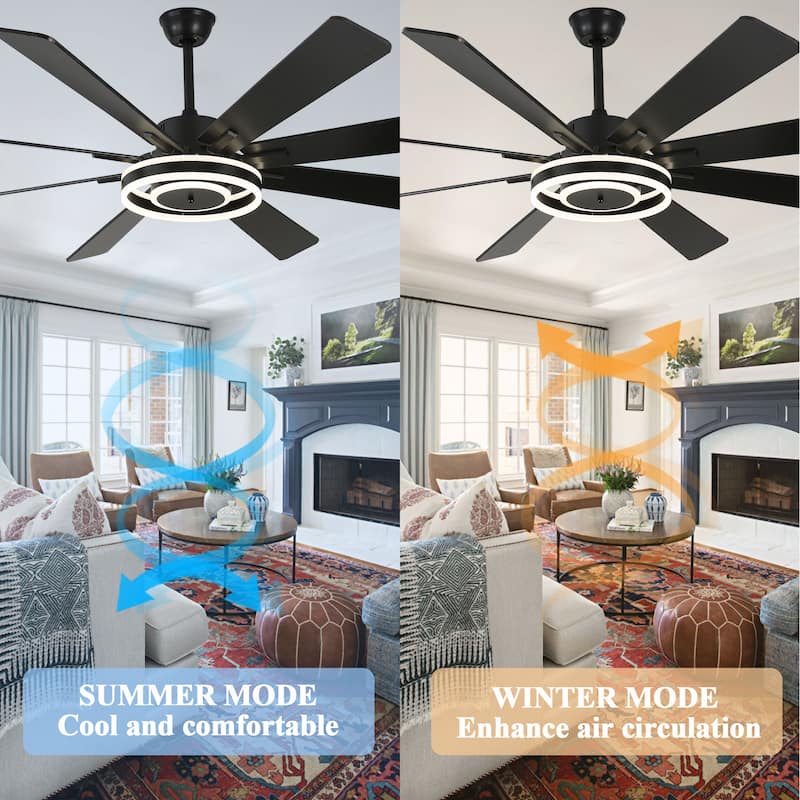 Cusp Barn 72" Modern LED Ceiling Fan with Lights and Remote, Reversible 6 Speeds Chandelier Ceiling Fan for Large Room