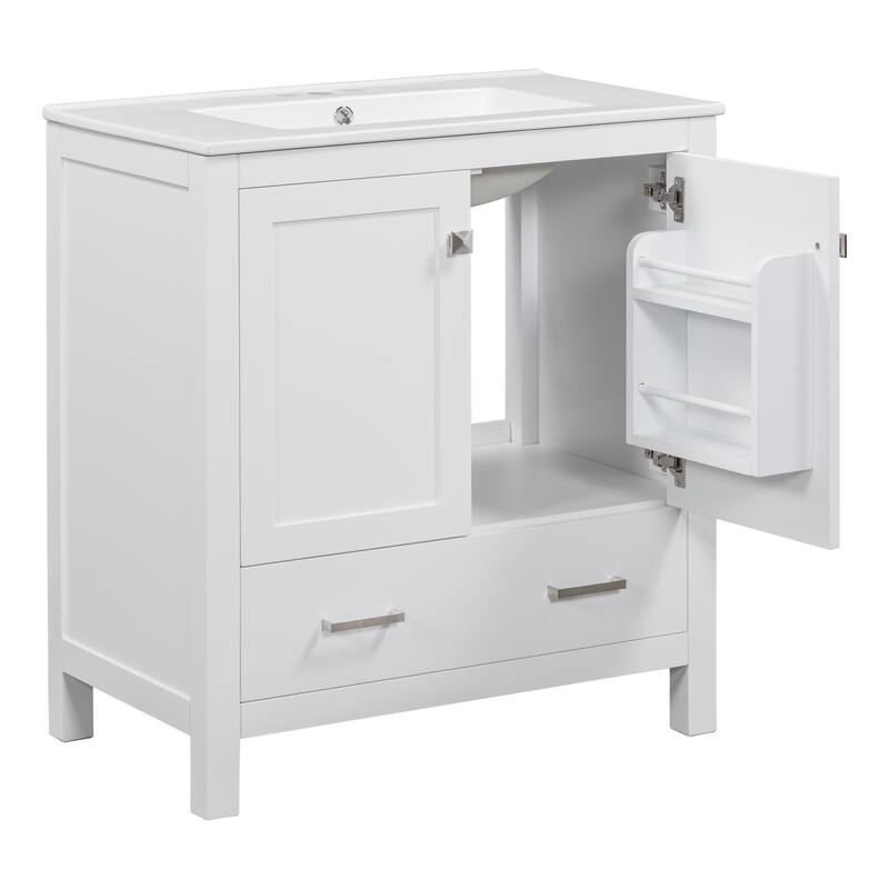 60"Bathroom Vanity Set with Double Vanities (Separate), Double Ceramic Sinks, Storage Shelf, and Divided Drawers