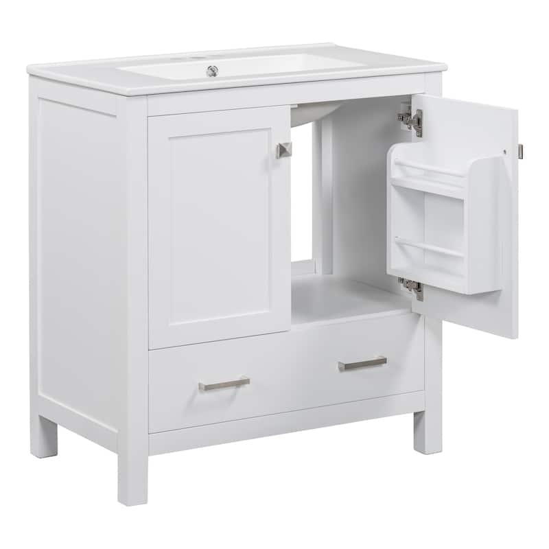 Roomfitters Modern 60" Double Bathroom Vanity Set with Ceramic Sinks, Storage Shelves and Divided Drawers