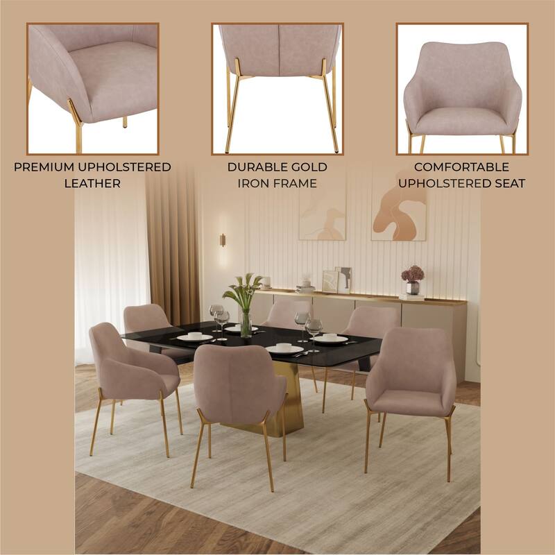 Zaire Upholstered Dining Chair in Velvet/Leather/Boucle with Gold Chrome Iron