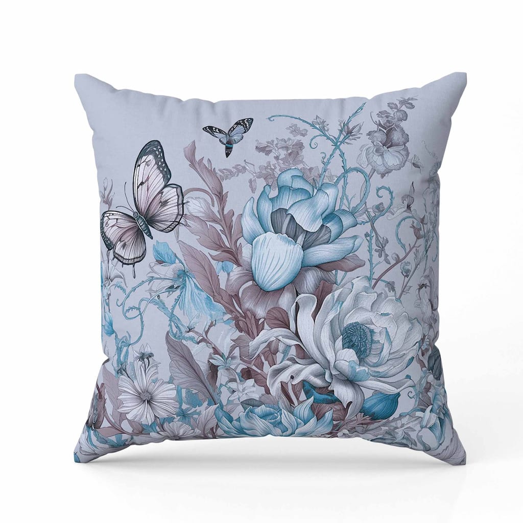 Garden Delights Indoor/Outdoor Reversible Throw Pillow Light and Blue