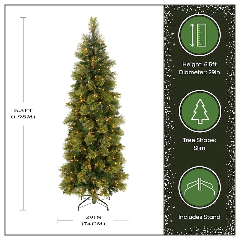 National Tree Company 6.5 ft. Carolina Pine Slim Tree with Clear Lights - 6.5 Foot