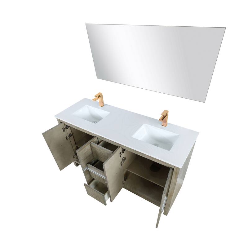 Lafarre Bath Vanity with Cultured Marble Top, Sink, Mirror and Rose Gold Faucet