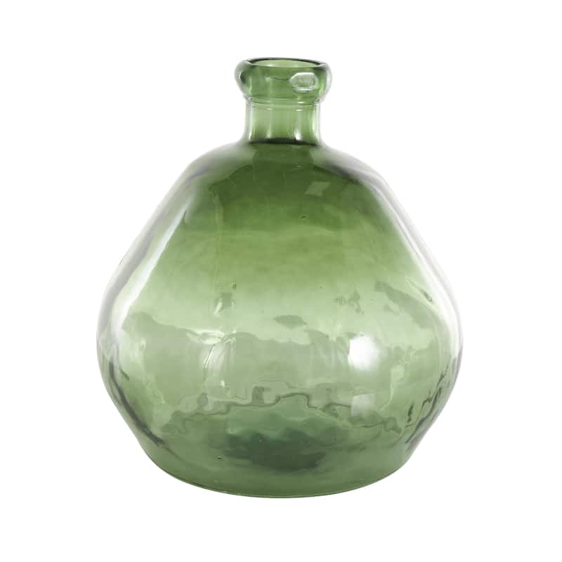 Recycled Glass Abstract Handmade Curved Spanish Bottle Decorative Vase - Green, Blue, Clear, Brown - Roche River Decor - Green - 18"W, 19"H