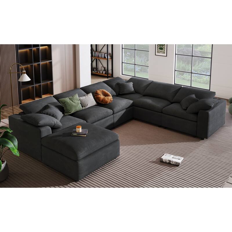 L-Shaped Modular Corner Sectional Sofa with Ottoman