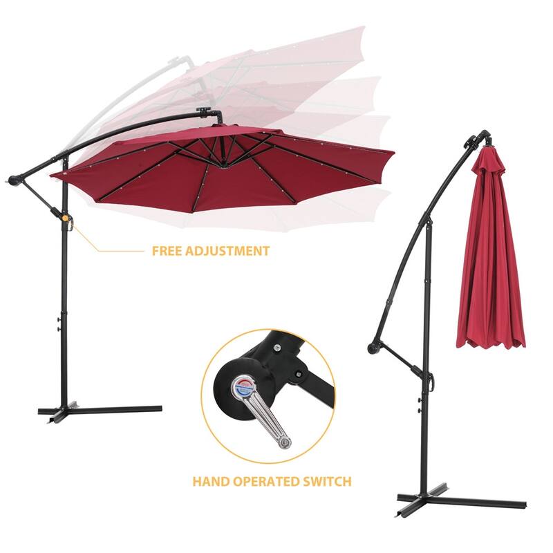 10 FT Solar LED Patio Outdoor Umbrella Hanging Cantilever Umbrella