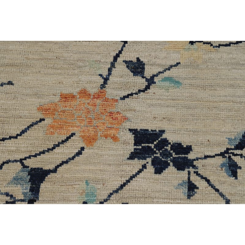 Hand Knotted Oriental 100% Wool Carpet Traditional Floral Beige & Ivories Art Deco Runner Rug - 14' 4'' X 4' 0''