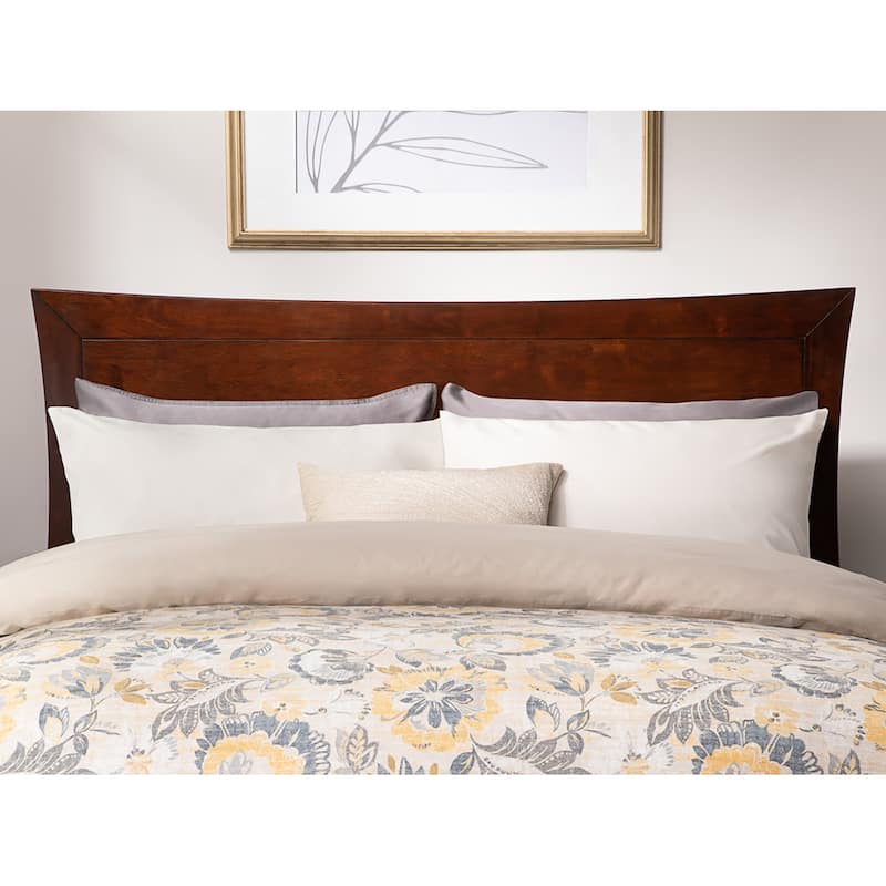 Low Profile Platform Bed - Walnut Finish, USB Charging, Hardwood Frame & Wood Slats