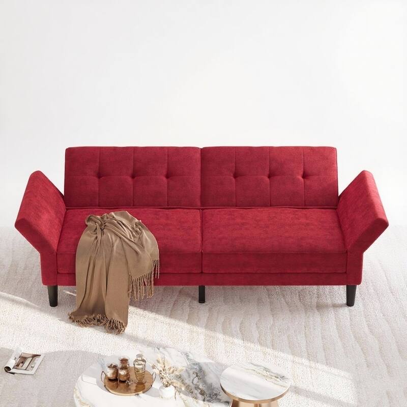 89" Futon Sofa Bed, with Adjustable Backrest & Armrest - Red
