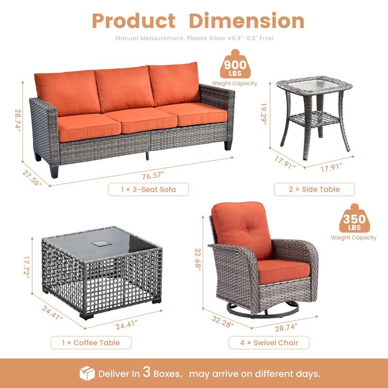 XIZZI Outdoor Patio Furniture Grey Wicker Conversation Seating Set