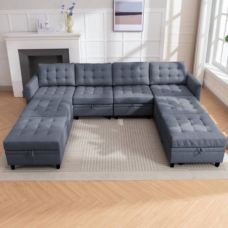 Mixoy Modular Sectional Sofa with Adjustable Armrest,Storage Ottoman,Modern L/U Shaped Living Room Furniture Set