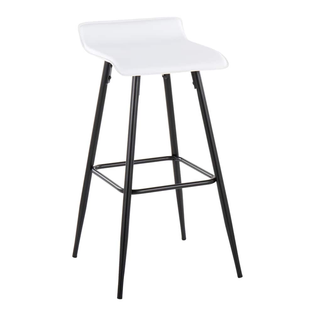 Ale Fixed-Height Bar Stool in Black Steel and Grey Faux - Set of 2 - 15"Lx15"Wx32.5"H