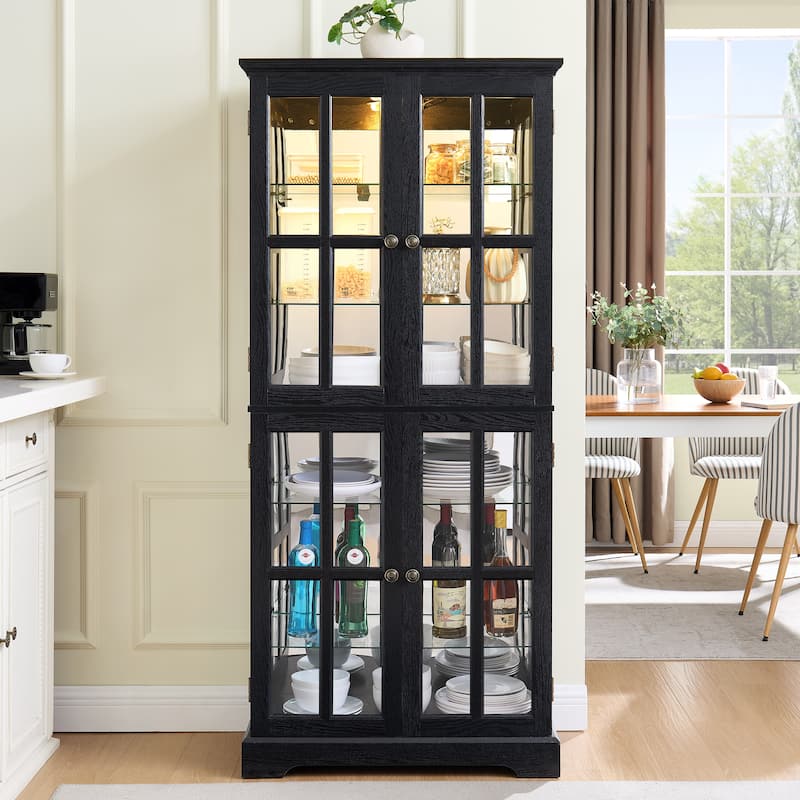 Curio Display Cabinet, Antique Display Cabinet with Glass Doors Adjustable Shelves for Collectibles Four Door Design