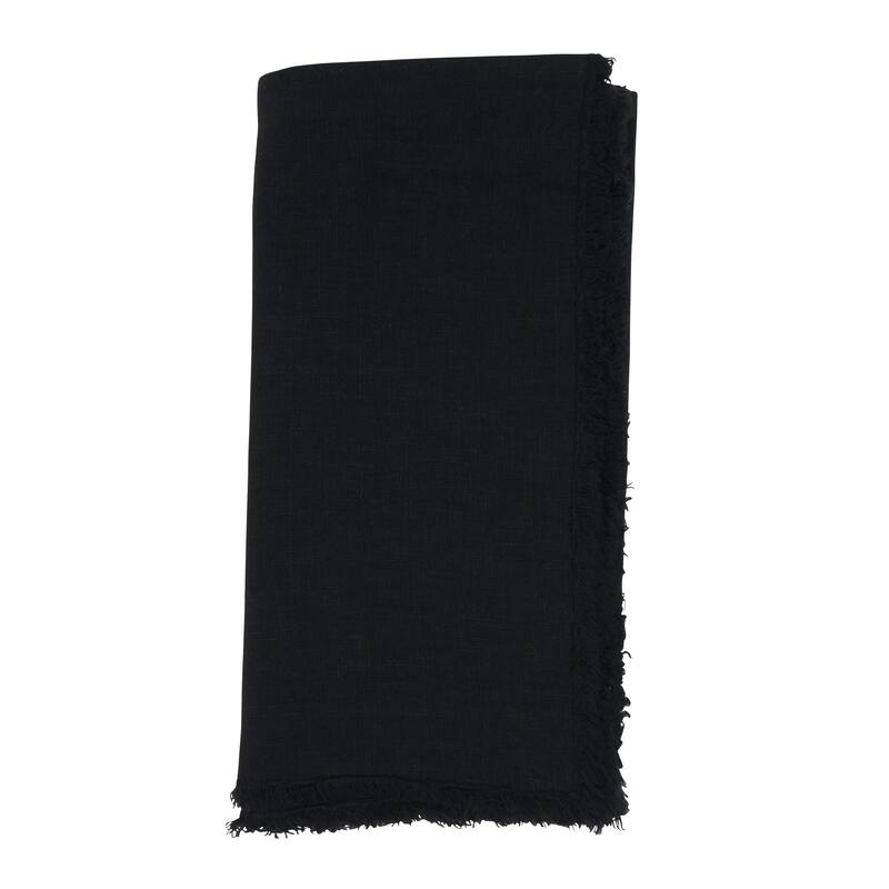 Stone Washed Table Napkins With Fringed Design (Set of 4) - Black - Set of 4