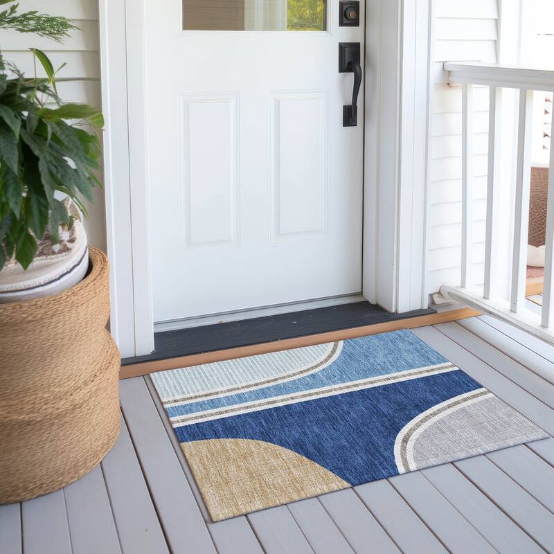 Machine Washable Indoor/ Outdoor Contemporary Keely Chantille Rug - Blue - 1'8" x 2'6"