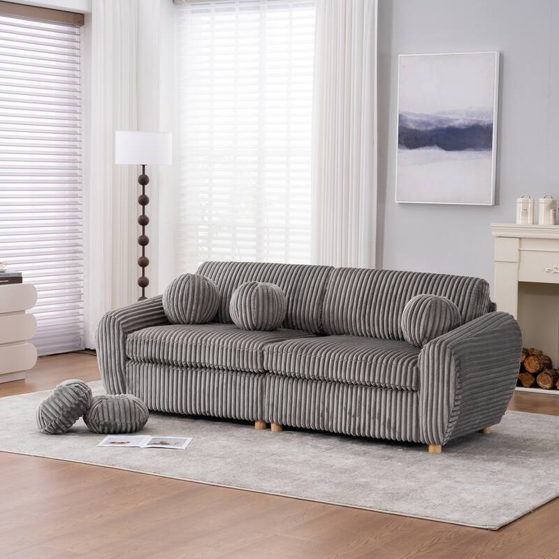 84.4" Corduroy 3-Seater Sofa with Wood Frame & Soft Cushions