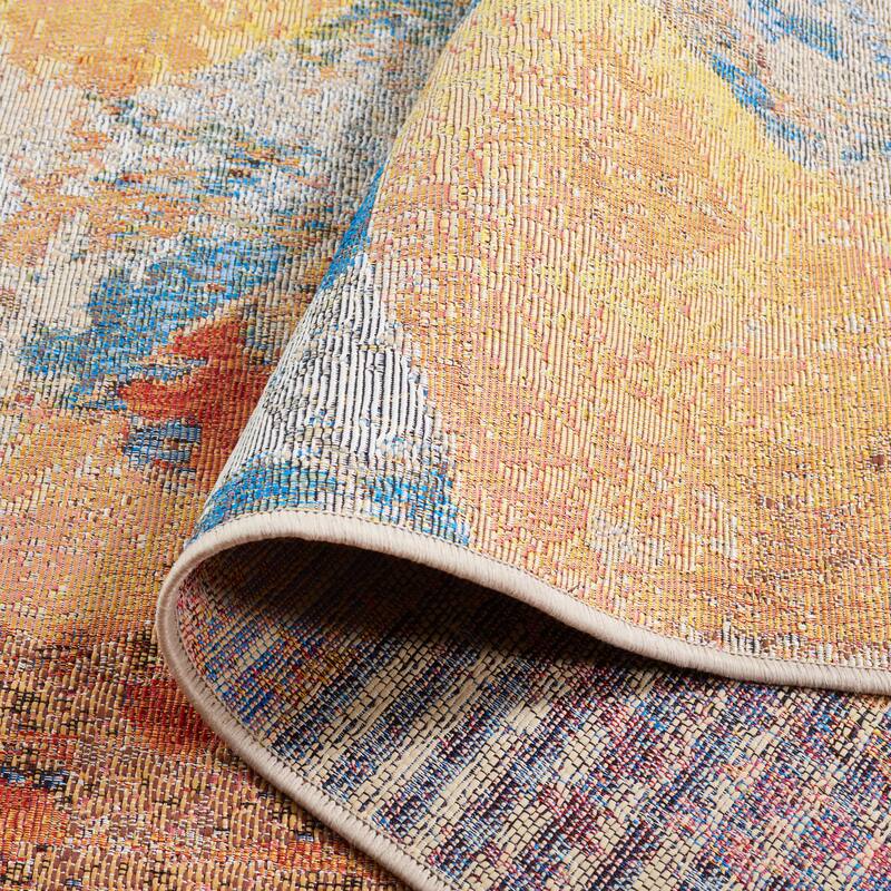 SAFAVIEH Barbados Eylem Indoor/Outdoor Tropical Abstract Waterproof Patio Backyard Rug